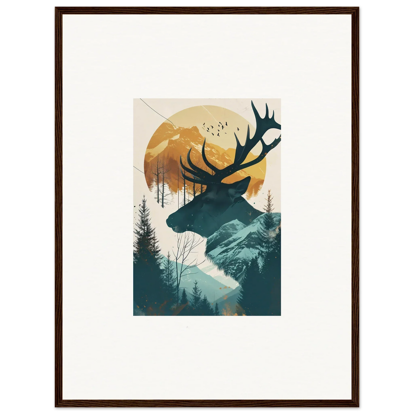 Silhouette of a deer’s head with antlers in a stylish nature scene canvas print for room decoration