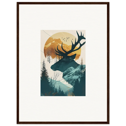 Silhouette of a deer’s head with antlers in a stylish nature scene canvas print for room decoration