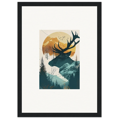 Silhouette of a deer’s head with antlers in a stunning nature scene canvas print