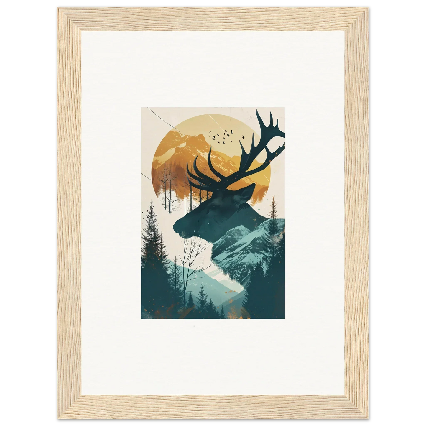 Framed canvas print of a deer panorama silhouette for stylish room decoration