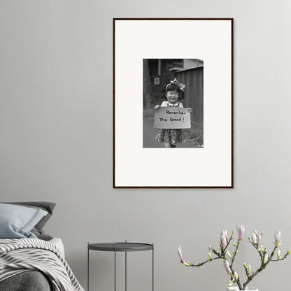 Framed black and white photograph on a white wall from Hope Embracing Retro collection