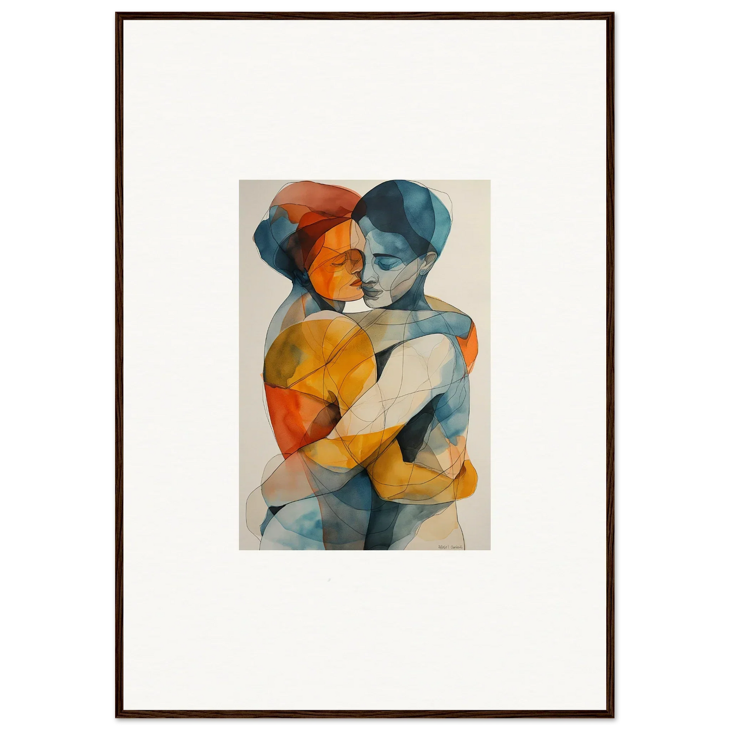 Abstract watercolor of embracing figures, perfect for room decoration and a canvas print