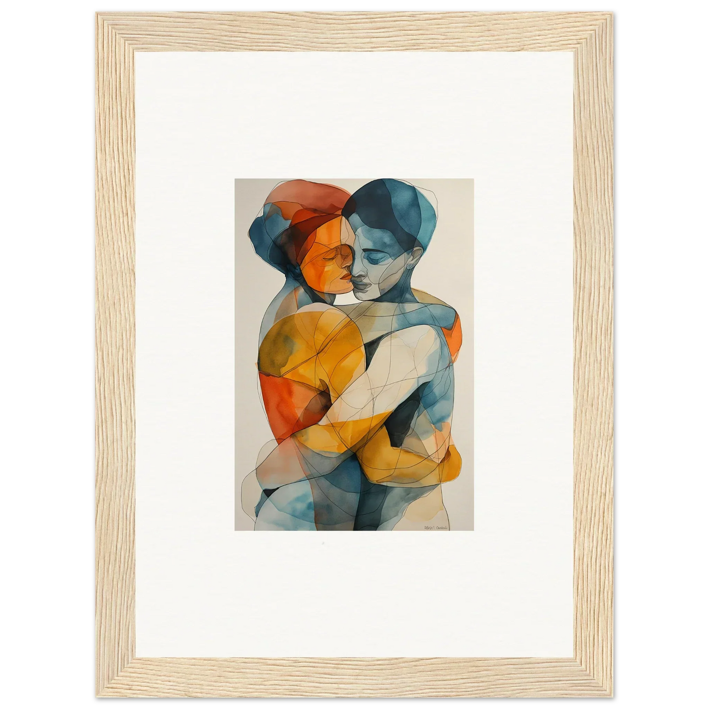 Abstract painting of two figures embracing, perfect for room decoration or canvas print