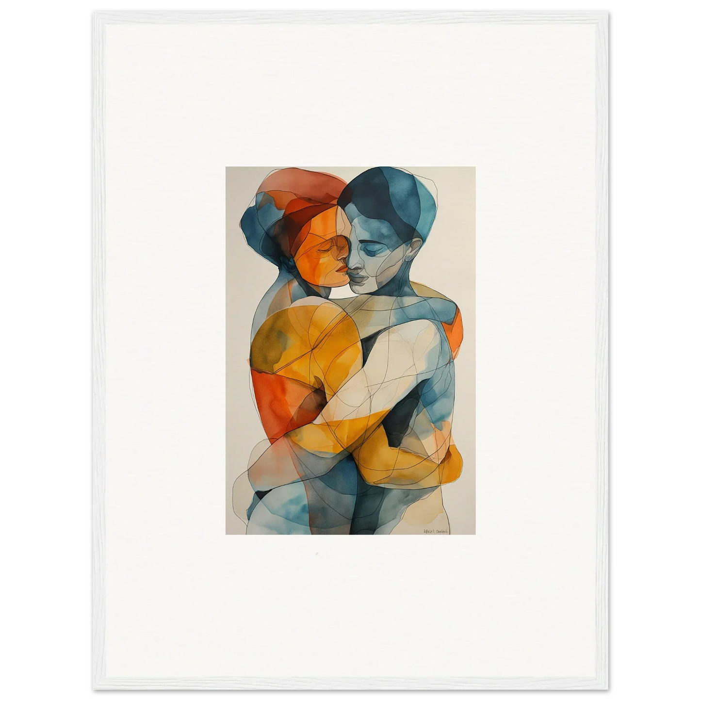 Abstract watercolor of two embracing figures for a cozy room decoration canvas print