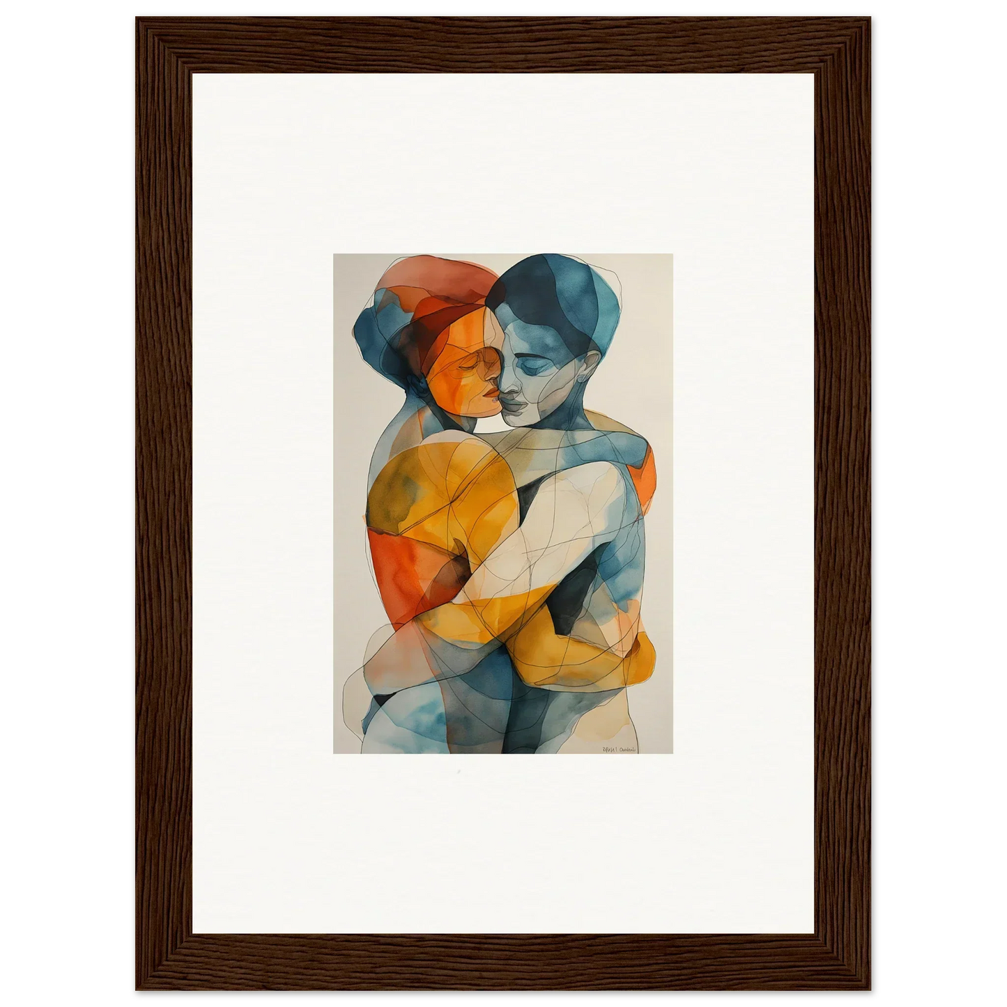 Abstract painting of two embracing figures for modern room decoration, Hues Embrace Serenpull