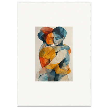 Abstract painting of two figures embracing in warm colors, perfect for room decoration