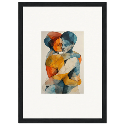 Abstract watercolor of embracing figures in warm and cool tones for room decoration