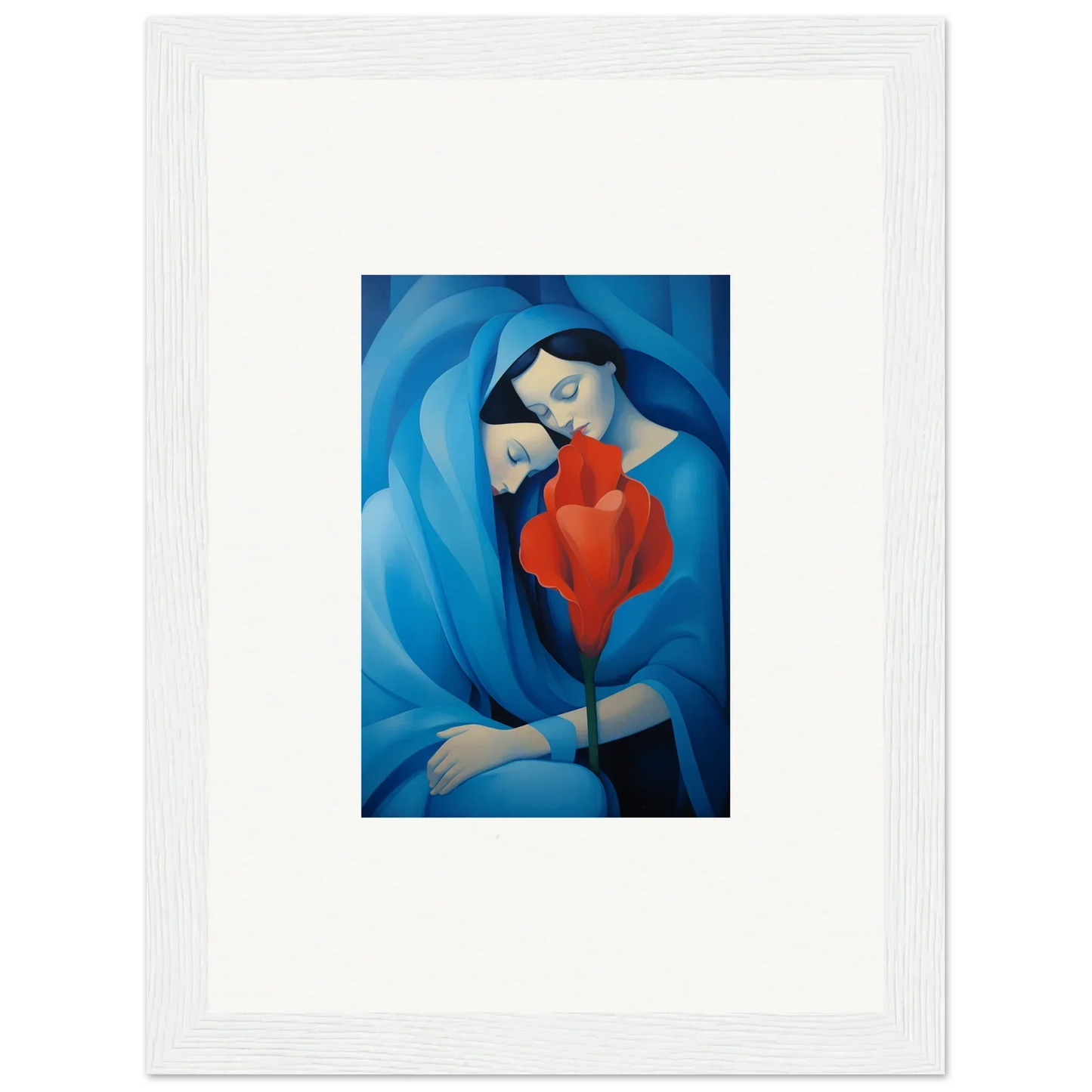 Stylized canvas print of a blue figure holding a red heart for room decoration, Fuse Twilight