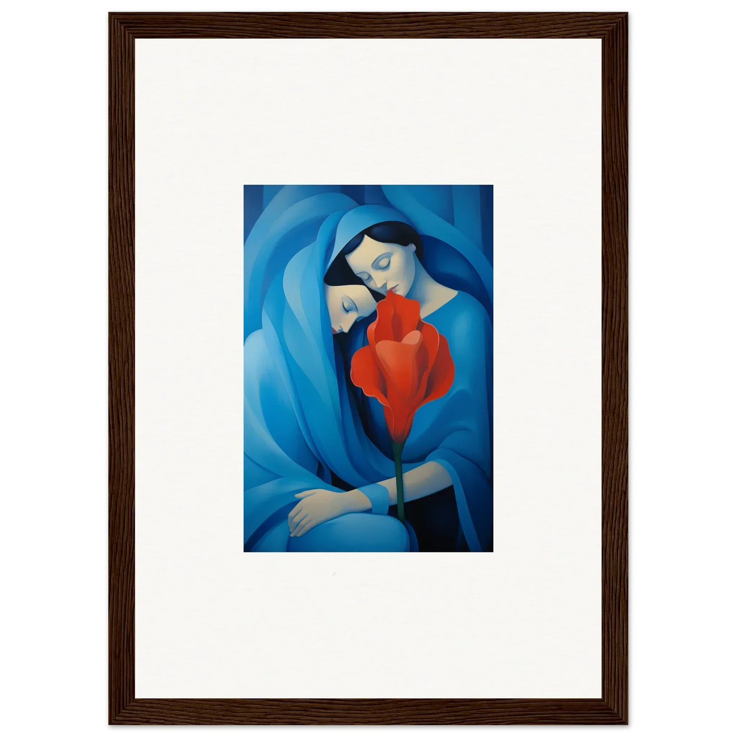 Framed canvas print of mother and child in blue and red, perfect for your Fuse Twilight room decoration