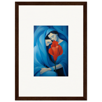 Framed canvas print of mother and child in blue and red, perfect for your Fuse Twilight room decoration