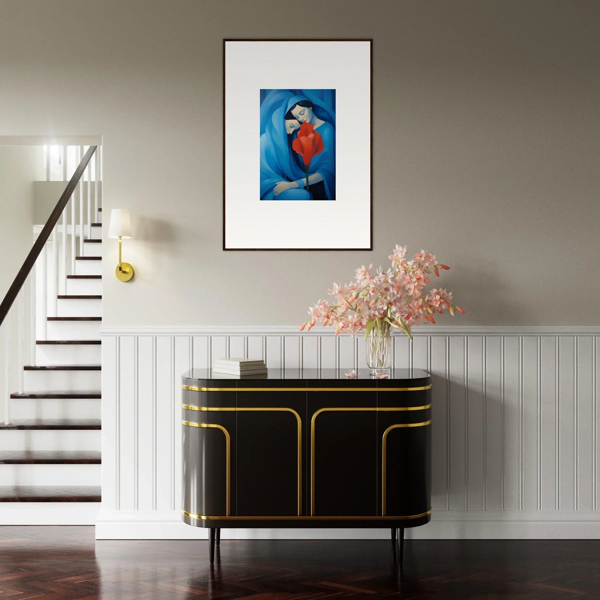 Framed canvas print of blue and red figures, perfect for a Fuse Twilight room decoration