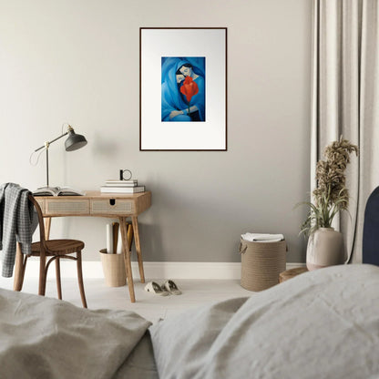 Framed canvas print of blue figure with red heart for cool room decoration, Fuse Twilight