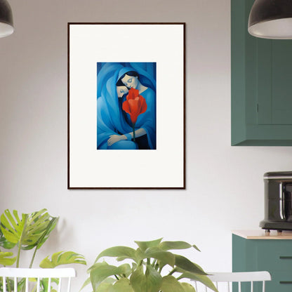 Framed canvas print of a vibrant figure in blue and red for stylish room decoration