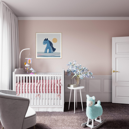 White wooden crib with pink bedding from Hues Trot Souls for stylish nursery decor