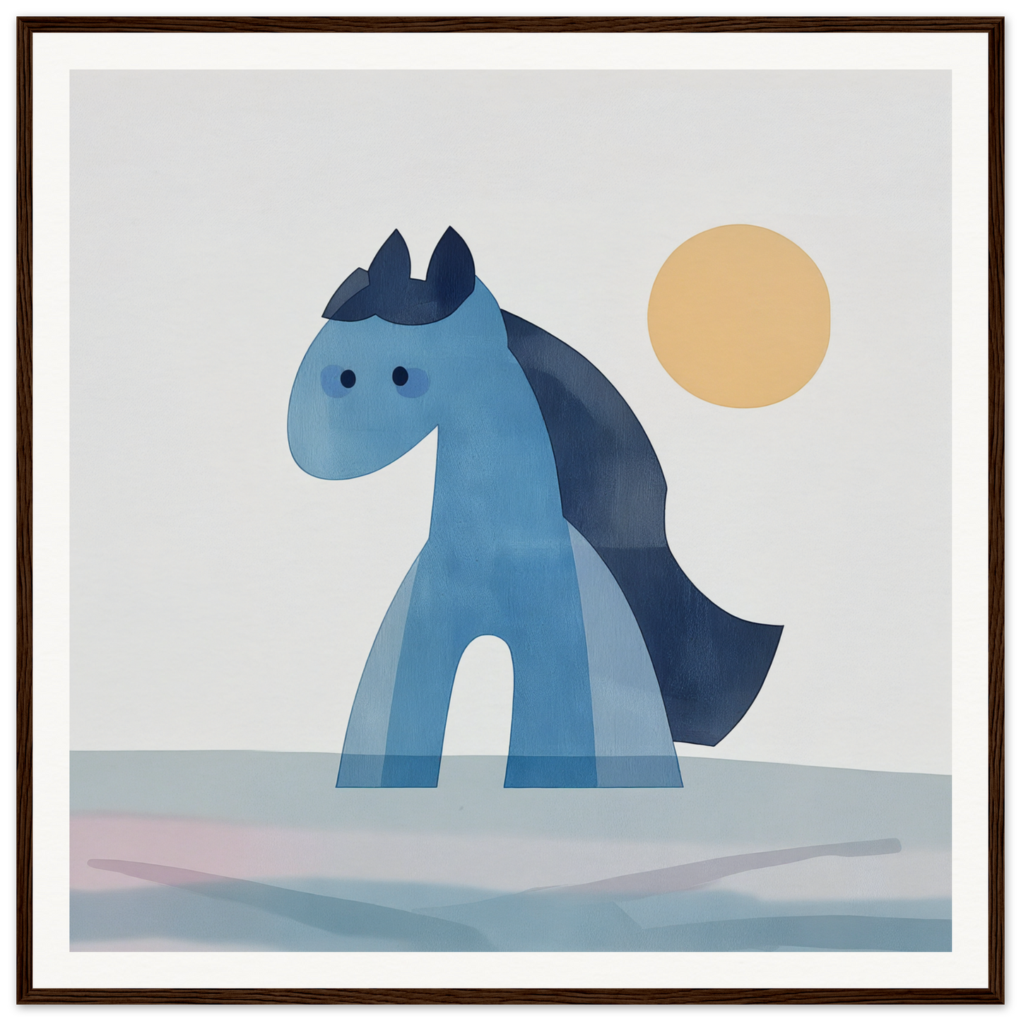 Blue cartoon horse with navy mane and pointed ears featured in Hues Trot Souls