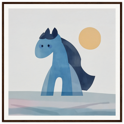 Blue cartoon horse with navy mane and pointed ears featured in Hues Trot Souls