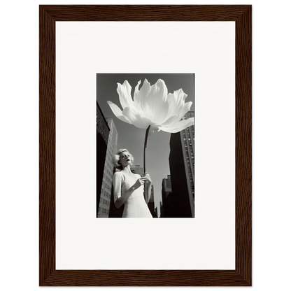 Giant flower over city buildings, perfect for a Bloom Reverie canvas print room decoration