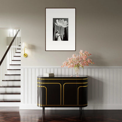 Elegant black sideboard with gold trim for stylish room decoration in Bloom Reverie