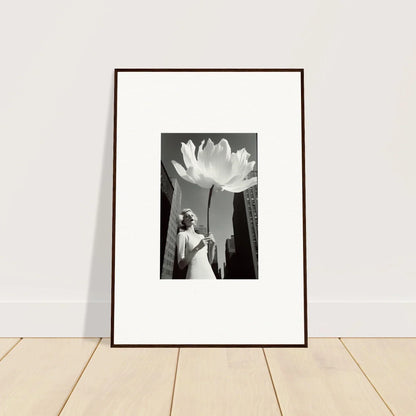 Framed black and white canvas print of a person in a dress, perfect for bloom reverie room decoration