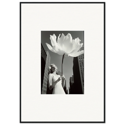 Black and white photo of a figure with a lotus flower, perfect for bloom reverie room decoration