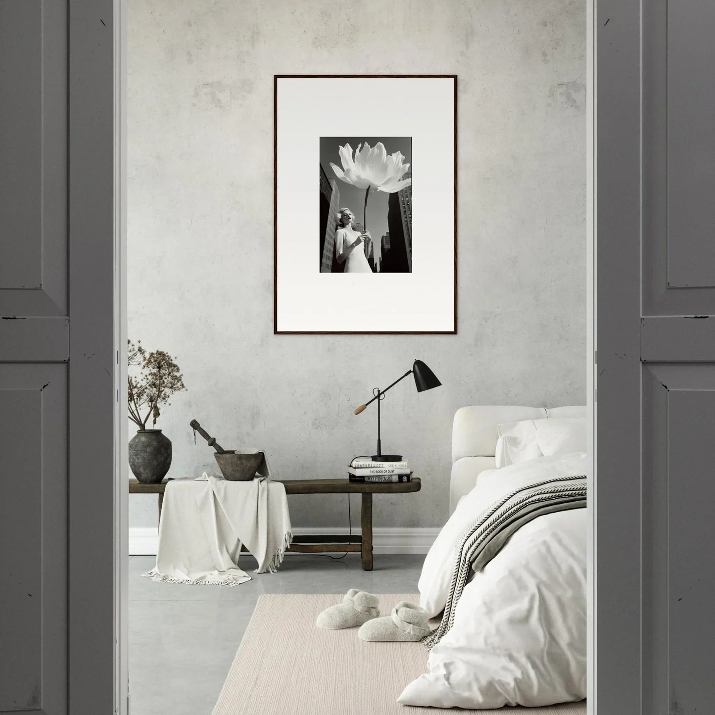 Framed black and white bloom reverie canvas print for stylish room decoration