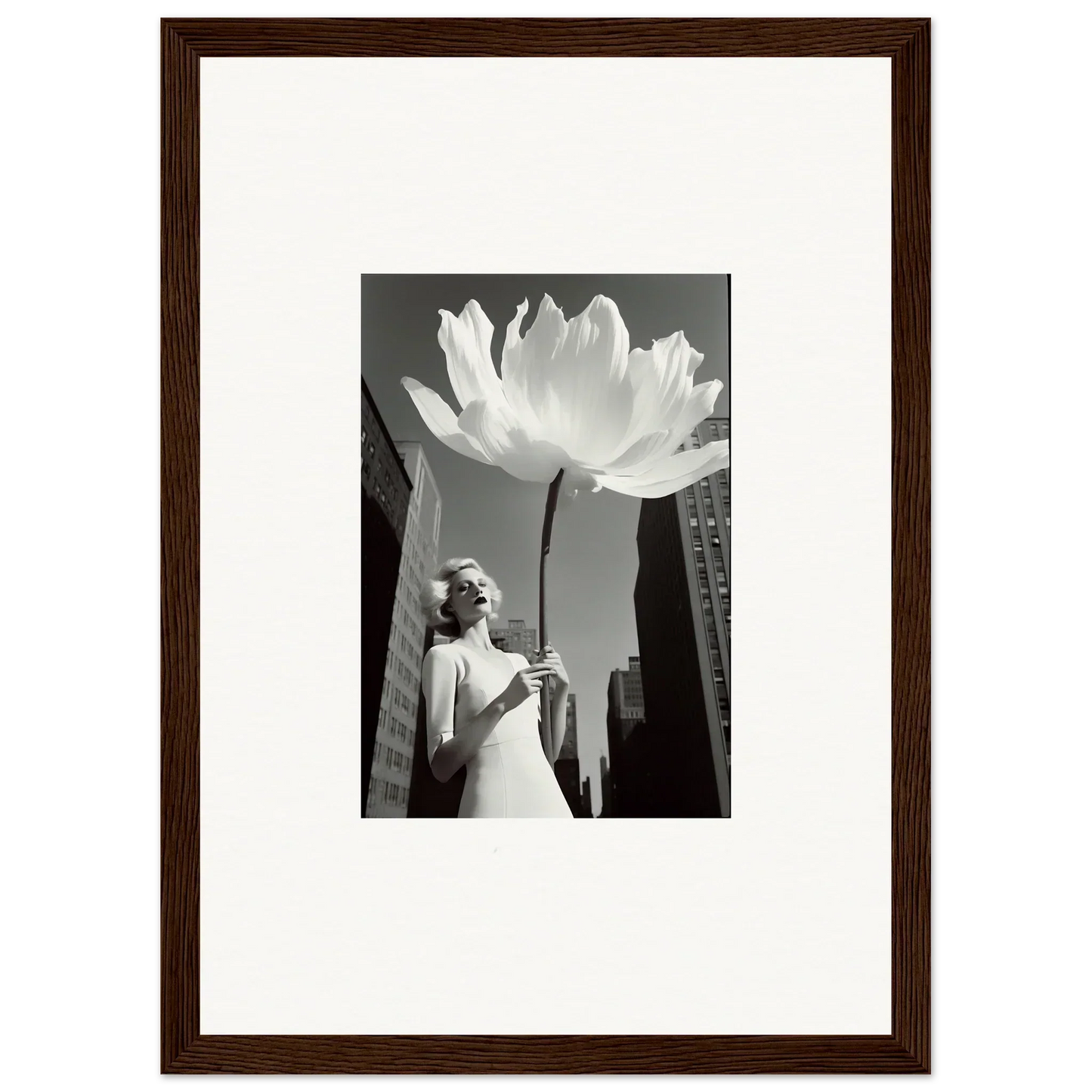 Surreal black and white giant lotus canvas print for unique room decoration in Bloom Reverie