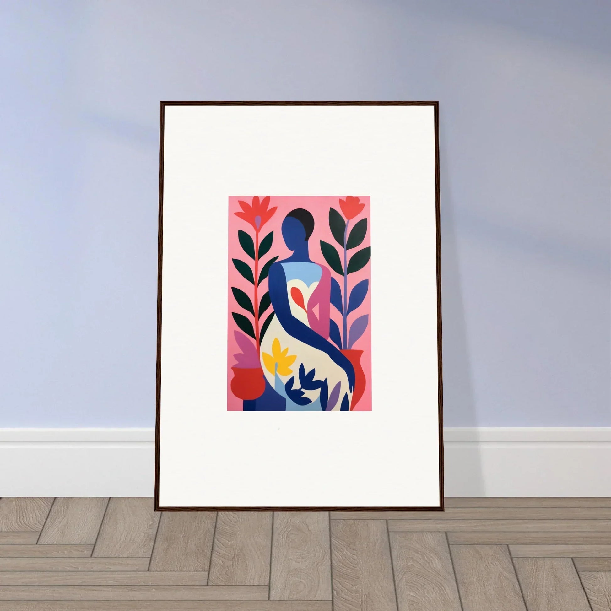 Framed canvas print of a colorful human figure and plants, perfect for succulent dream decor