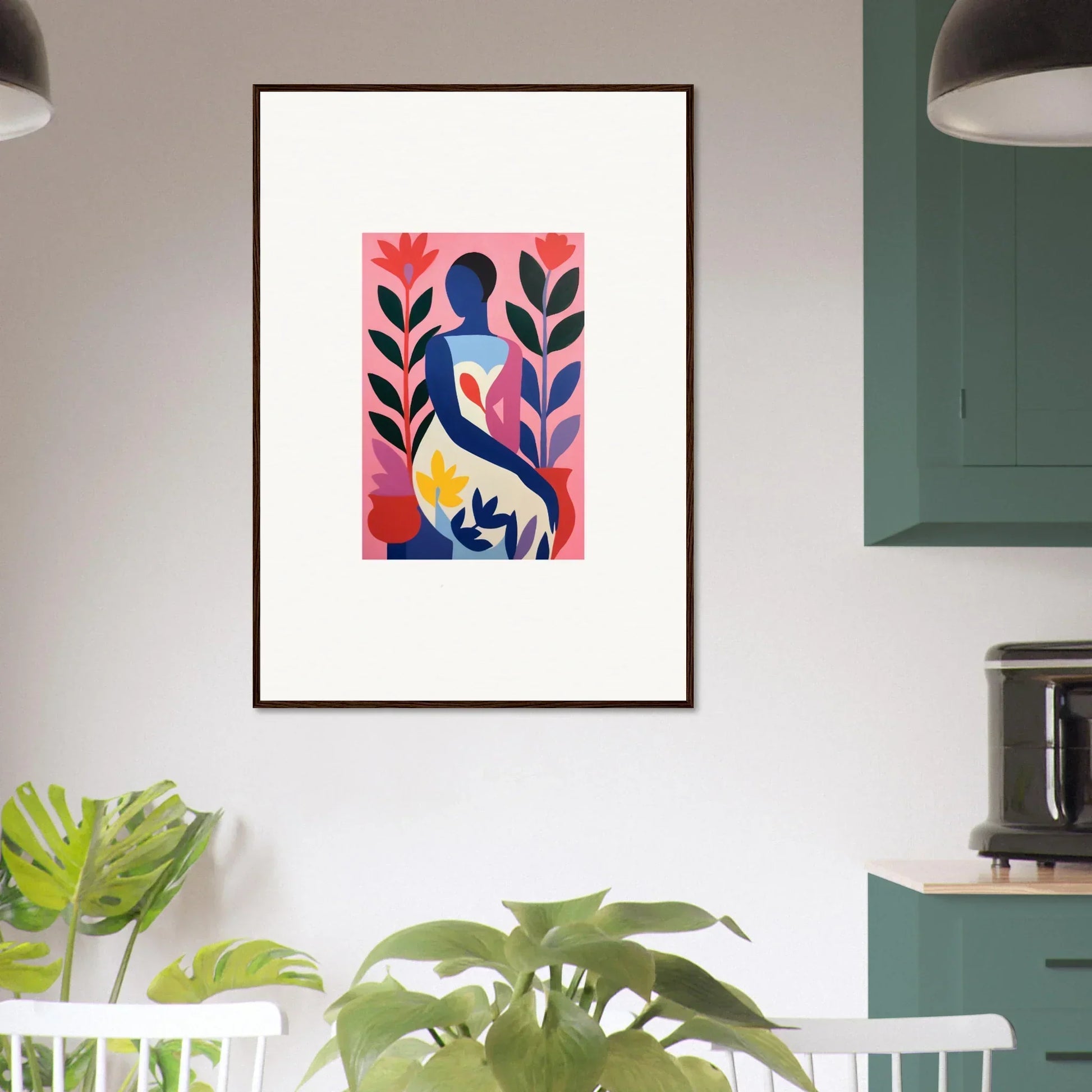 Framed canvas print of a colorful human figure in a succulent dream, perfect for room decoration