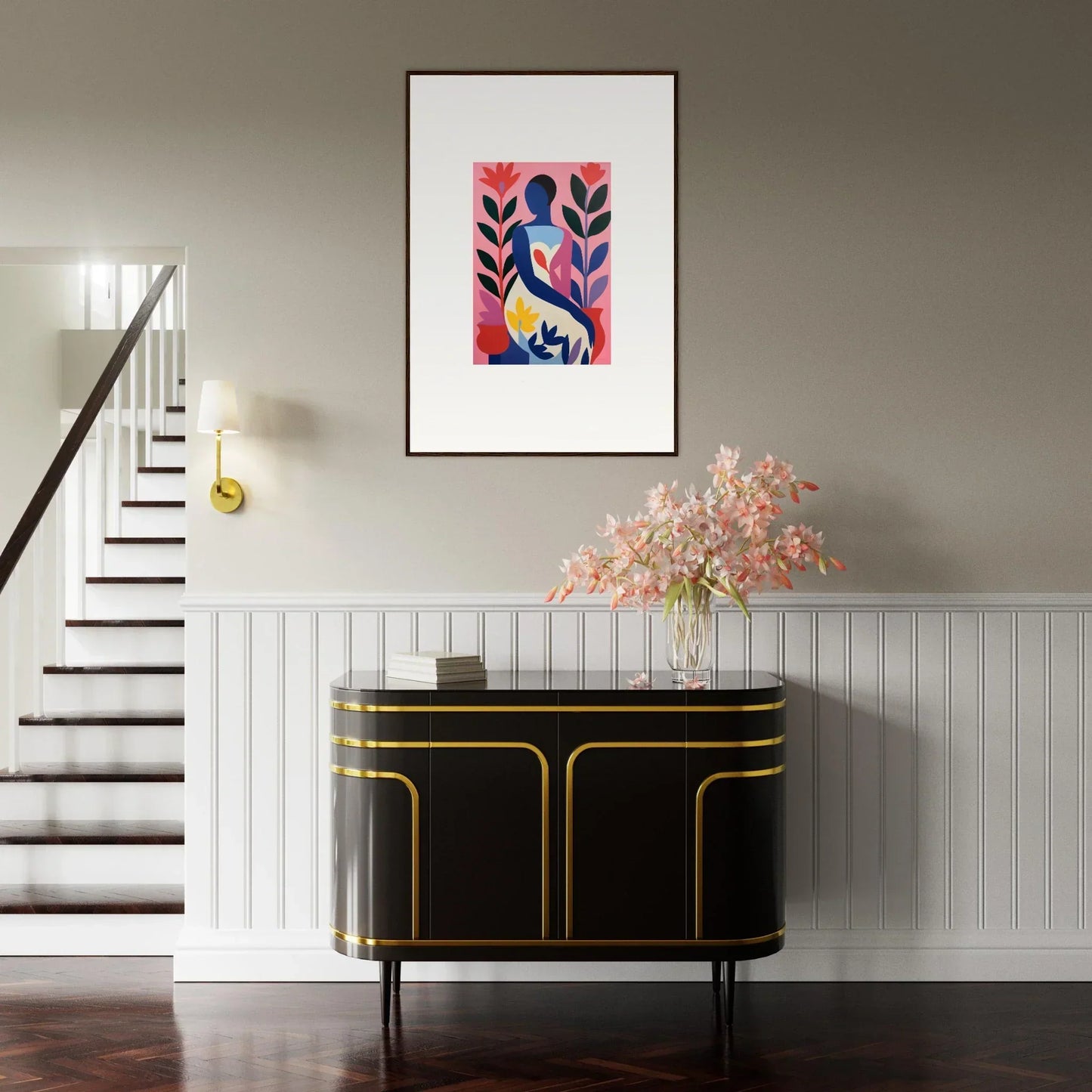 Colorful abstract framed artwork of floral and figure motifs for a succulent dream vibe