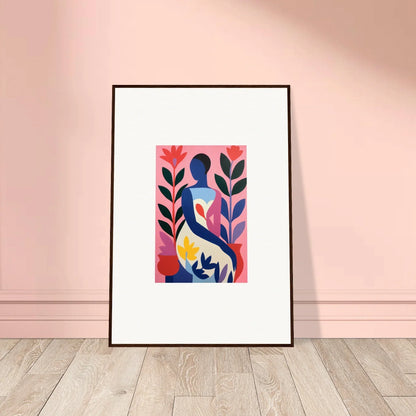 Colorful floral and human-like shapes in a framed canvas print for your succulent dream room decoration