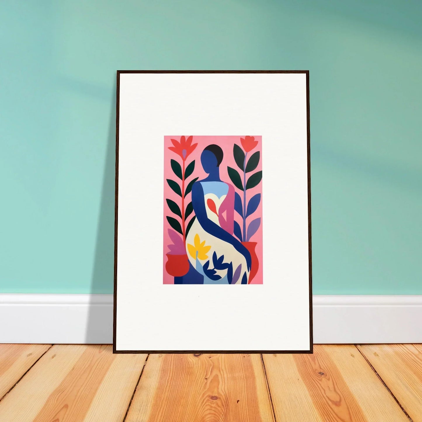 Framed canvas print of a colorful abstract human figure for your succulent dream room decoration