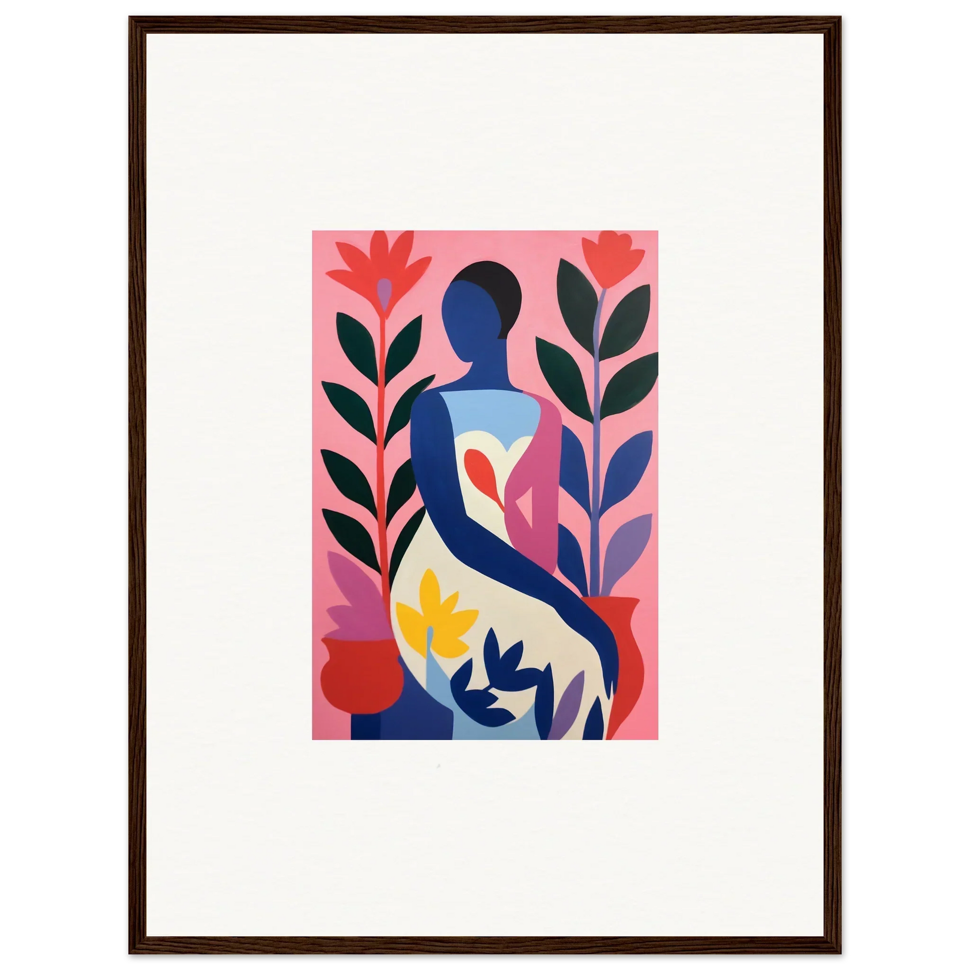 Abstract figure with vibrant plants on pink, perfect for a Succulent Dream canvas print