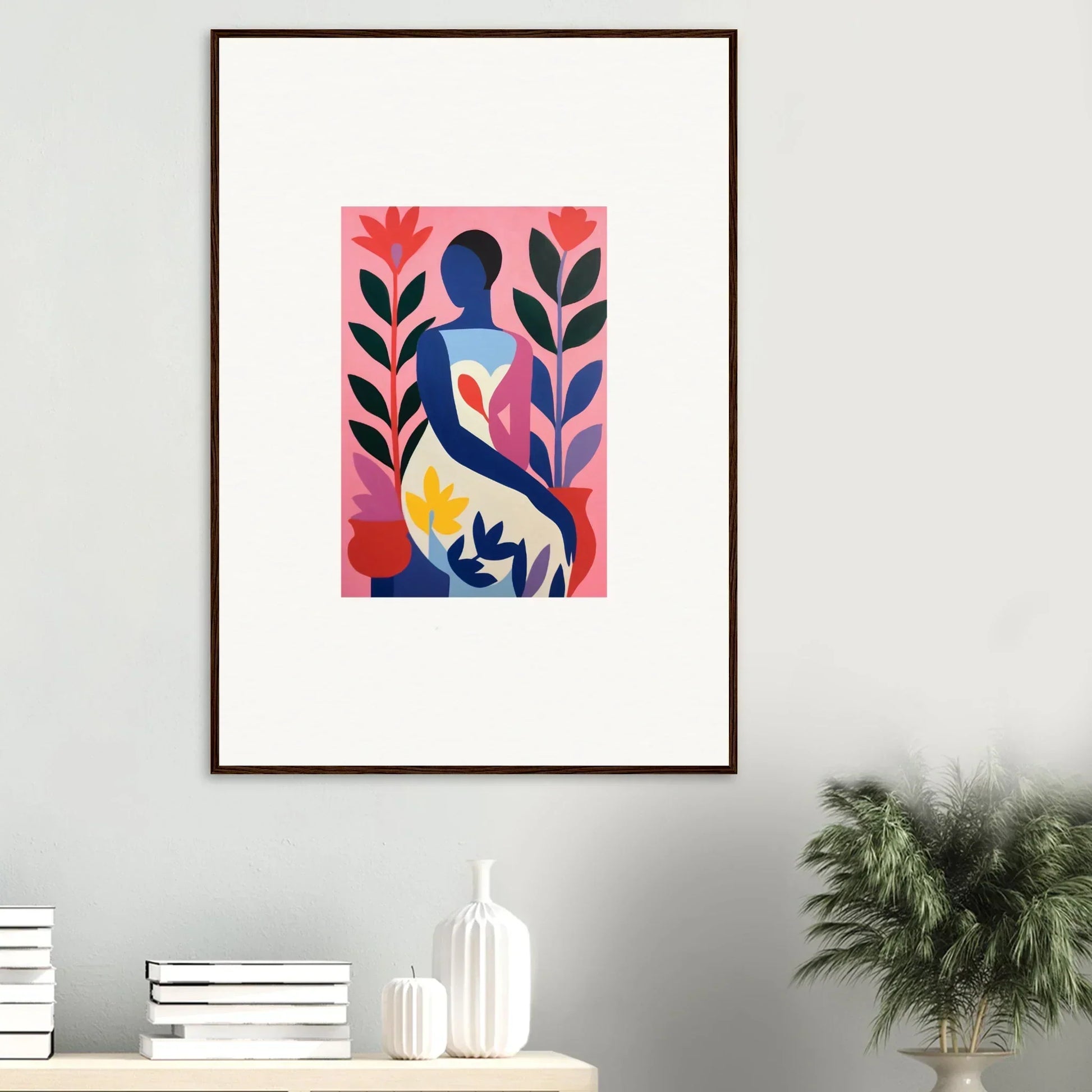 Framed canvas print of a succulent dream with a colorful abstract human figure design