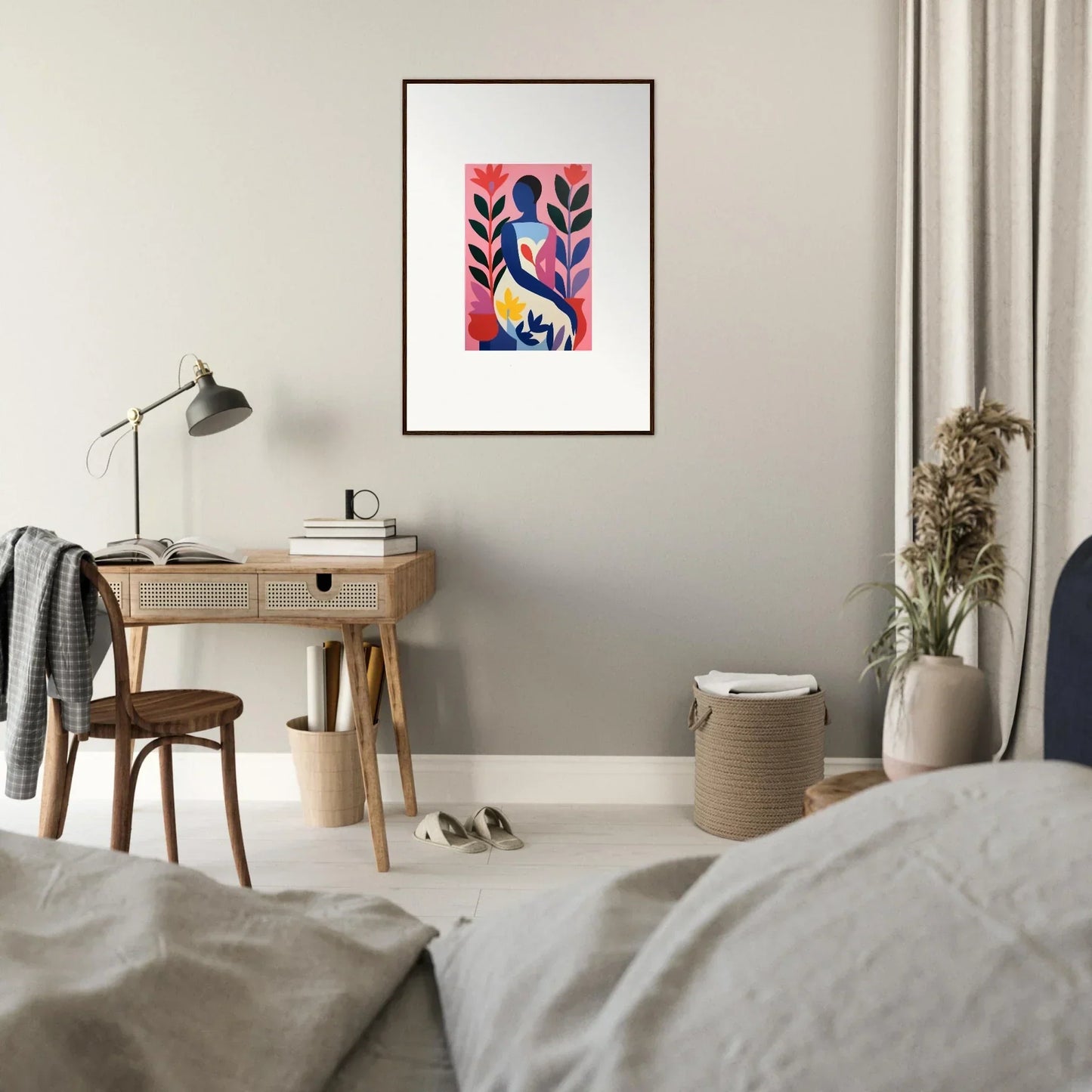 Colorful abstract floral canvas print in a black frame, perfect for a Succulent Dream room decoration