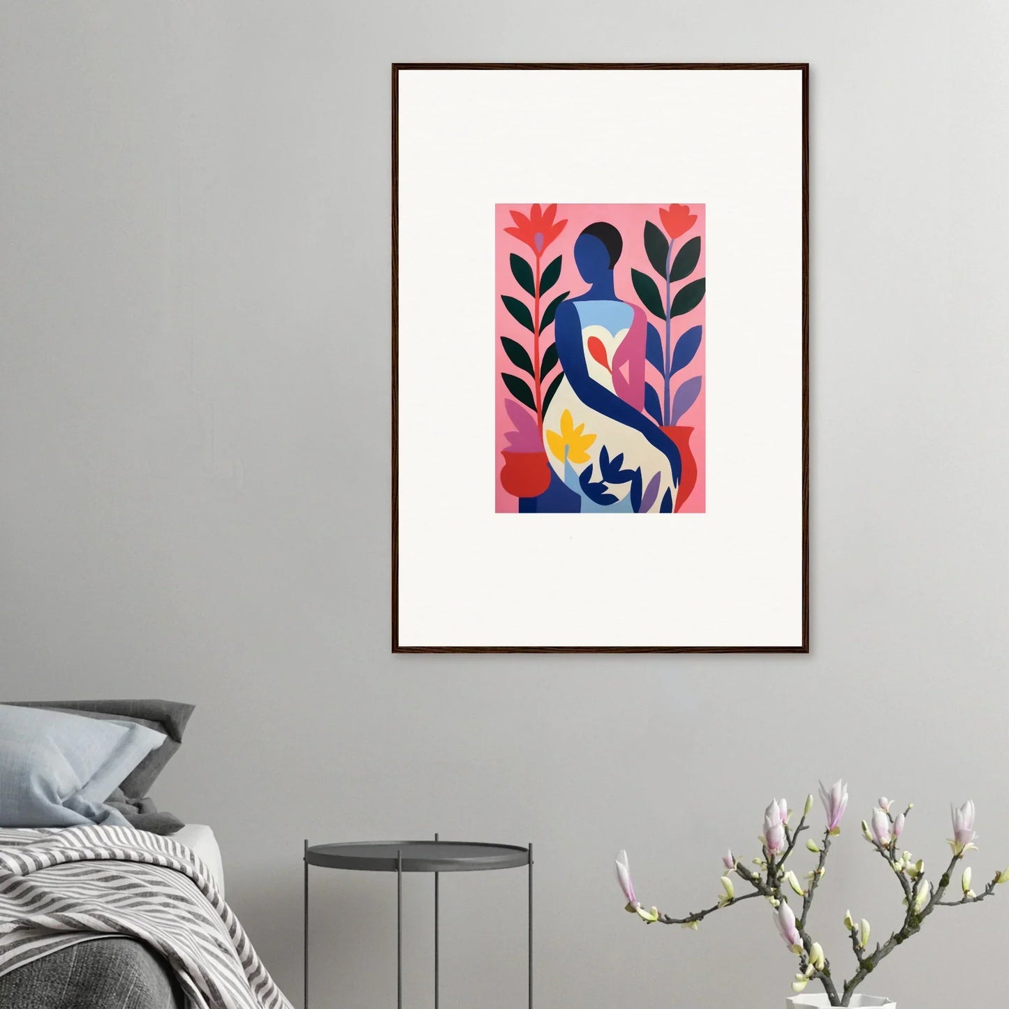 Framed abstract canvas print with colorful shapes for a succulent dream room decoration