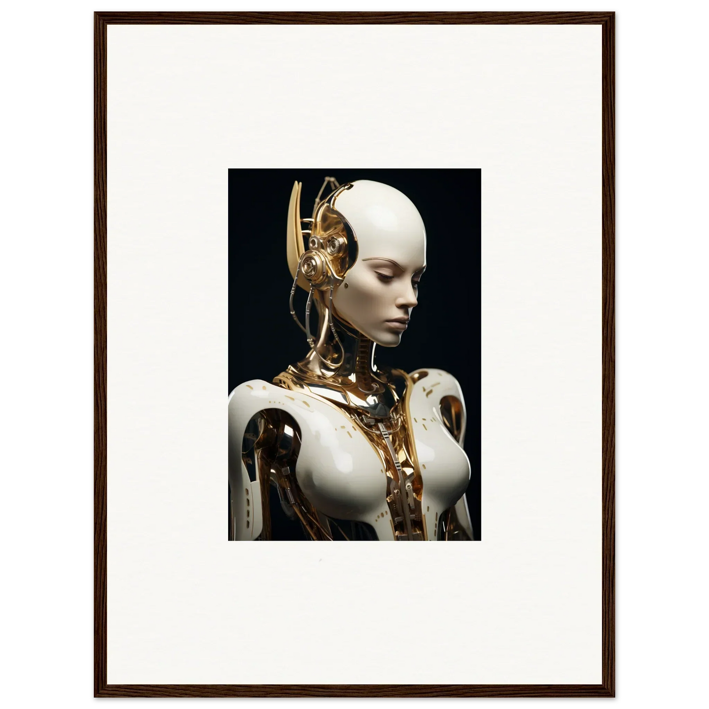 Humanoid robot with visible mechanics, perfect for a Hyperspace Dream Machine canvas print