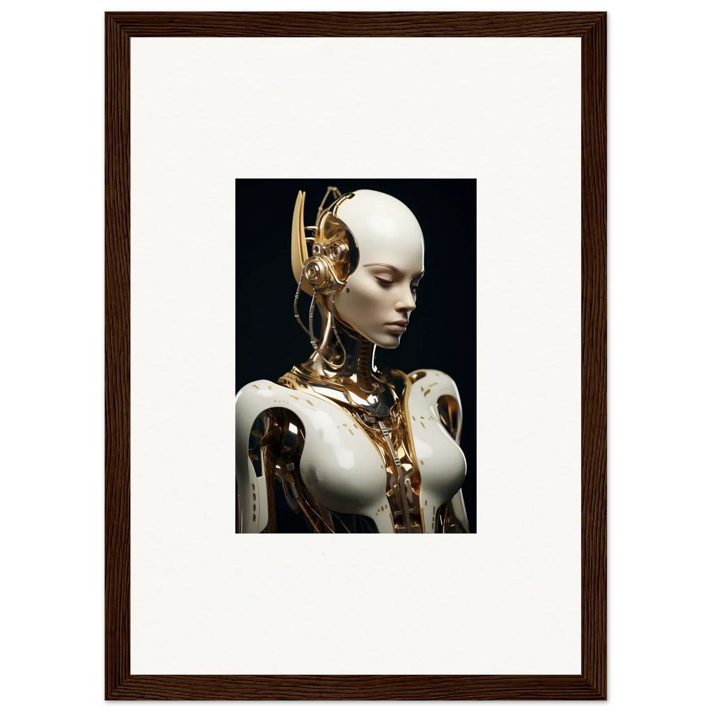 Humanoid robot with exposed mechanics, perfect for a Hyperspace Dream Machine canvas print