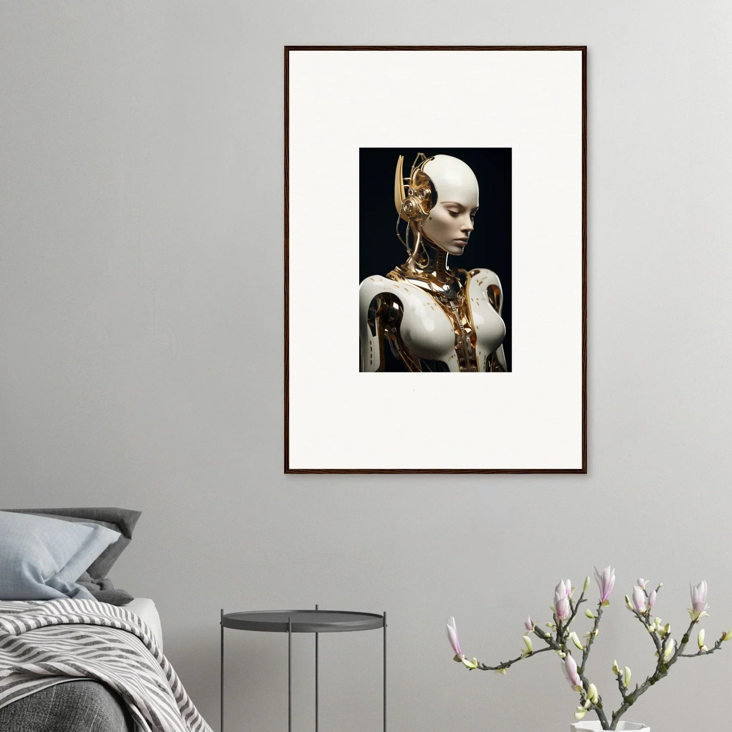 Framed canvas print of a humanoid robot, perfect for dream machine room decoration