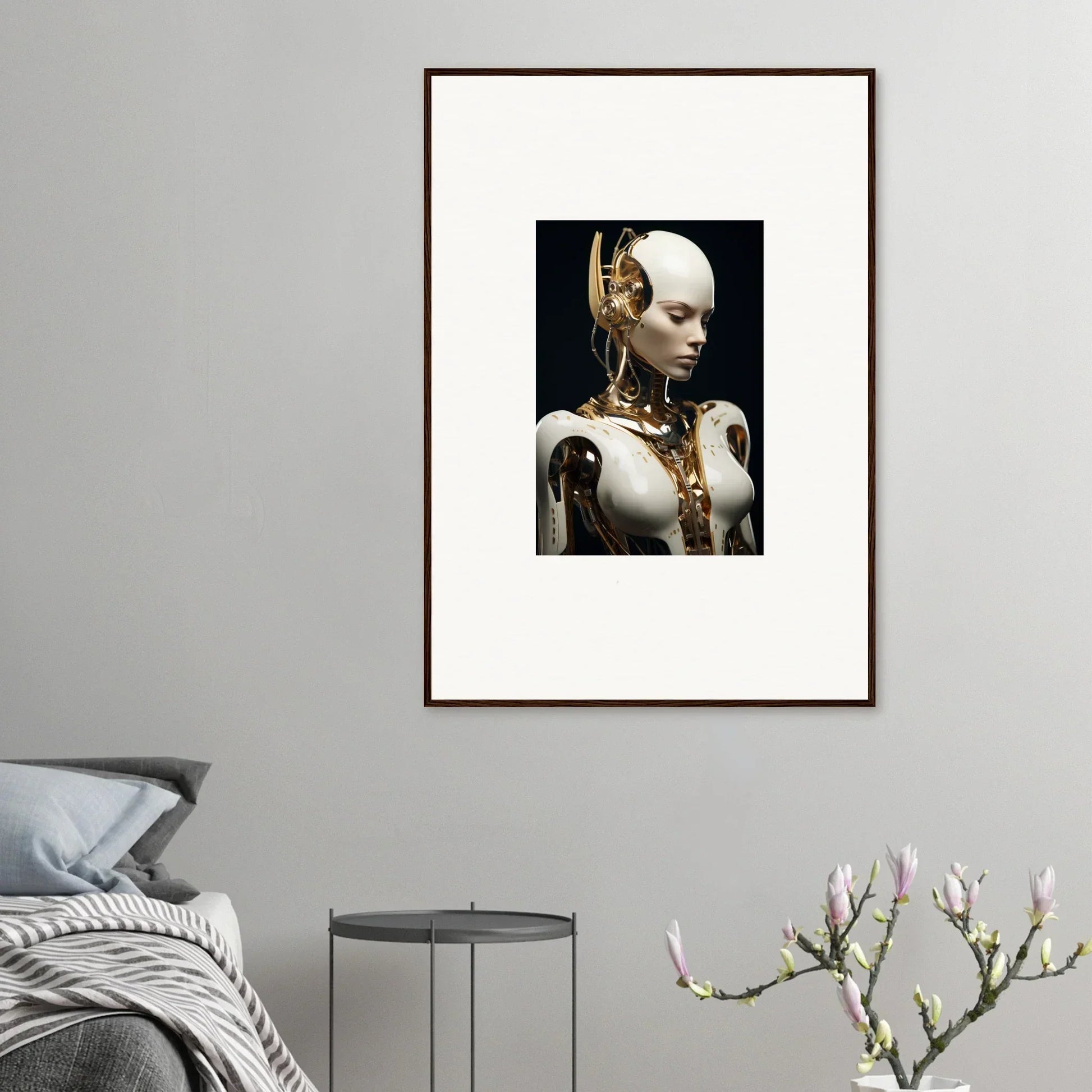 Framed canvas print of a humanoid robot, perfect for dream machine room decoration