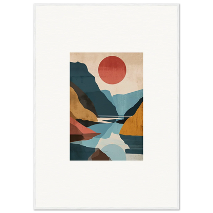 Colorful abstract landscape painting for room decoration, featuring horizon echoes and a red sun