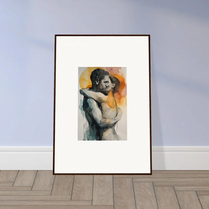 Framed watercolor painting of two figures embracing, perfect for room decoration as a canvas print