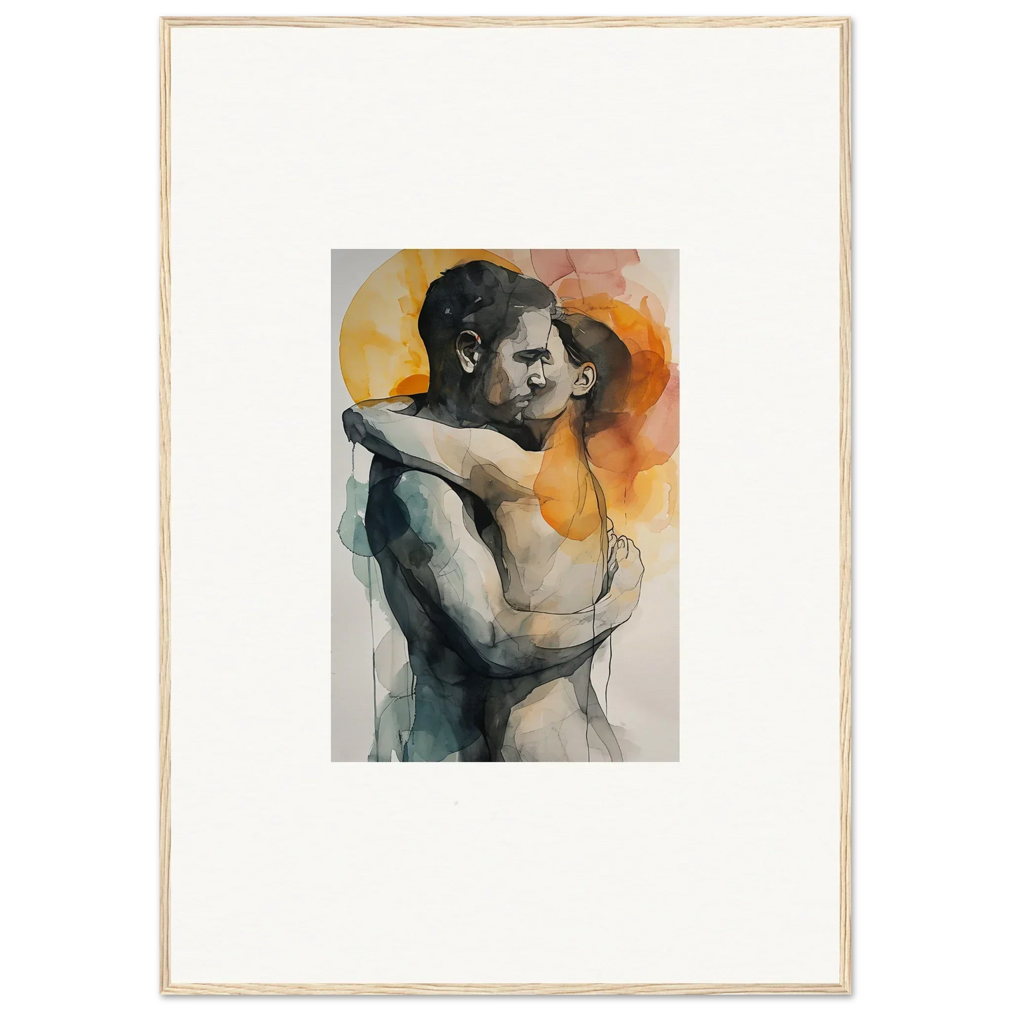 Watercolor painting of two embracing figures for a cozy room decoration canvas print