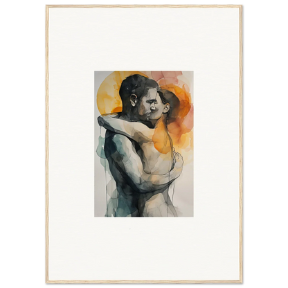 Watercolor painting of two embracing figures for a cozy room decoration canvas print