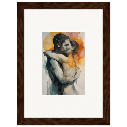 Watercolor painting of a couple embracing, perfect for room decoration as a canvas print