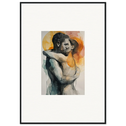 Watercolor painting of an embracing couple for a warm room decoration canvas print