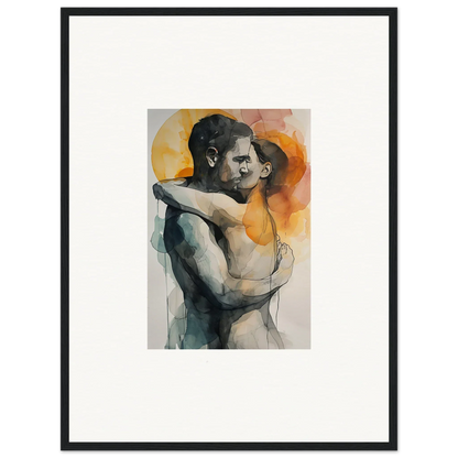 Watercolor embrace rainbows painting of two people, perfect for room decoration canvas print