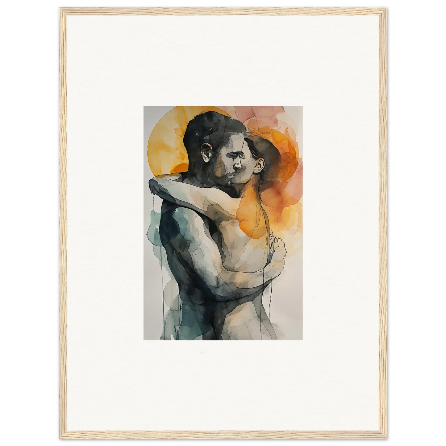 Watercolor painting of an embracing couple for a cozy room decoration canvas print