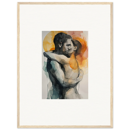 Watercolor painting of an embracing couple for a cozy room decoration canvas print