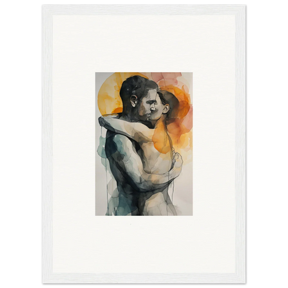 Watercolor painting of a couple embracing, perfect for room decoration as a canvas print