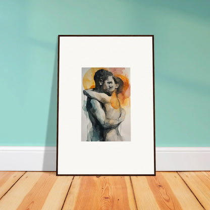 Framed canvas print of a figure embracing rainbows, perfect for room decoration